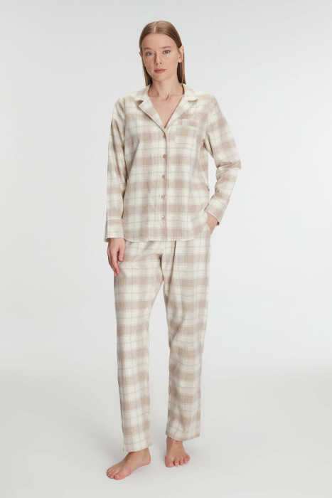 Anıl 11212 Kadın Pamuklu Uzun Kol Gömlek Pantolon Pijama Takımı - 6