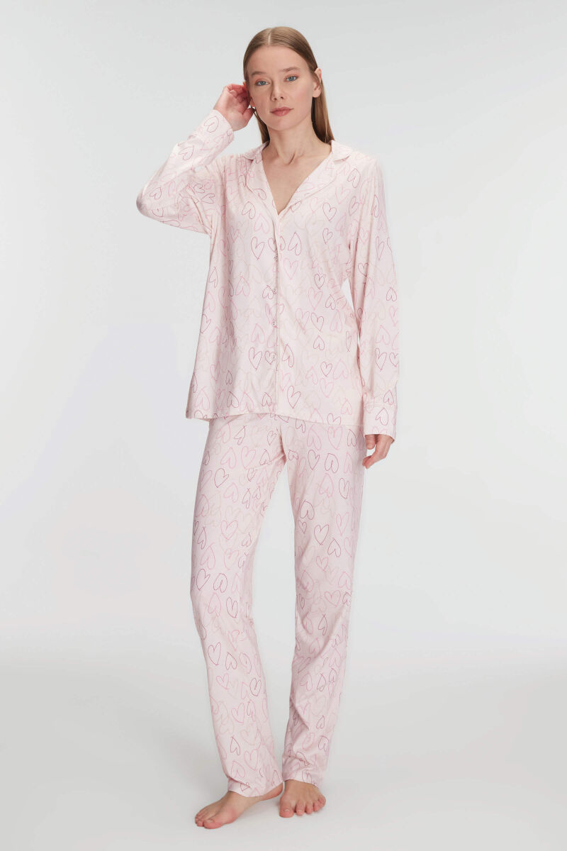 Anıl 11291 Kadın Uzun Kol Pamuklu Modal Gömlek ve Pantolon Takım Pijama Takımı - 3