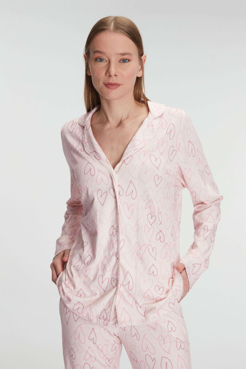 Anıl 11291 Kadın Uzun Kol Pamuklu Modal Gömlek ve Pantolon Takım Pijama Takımı - 4