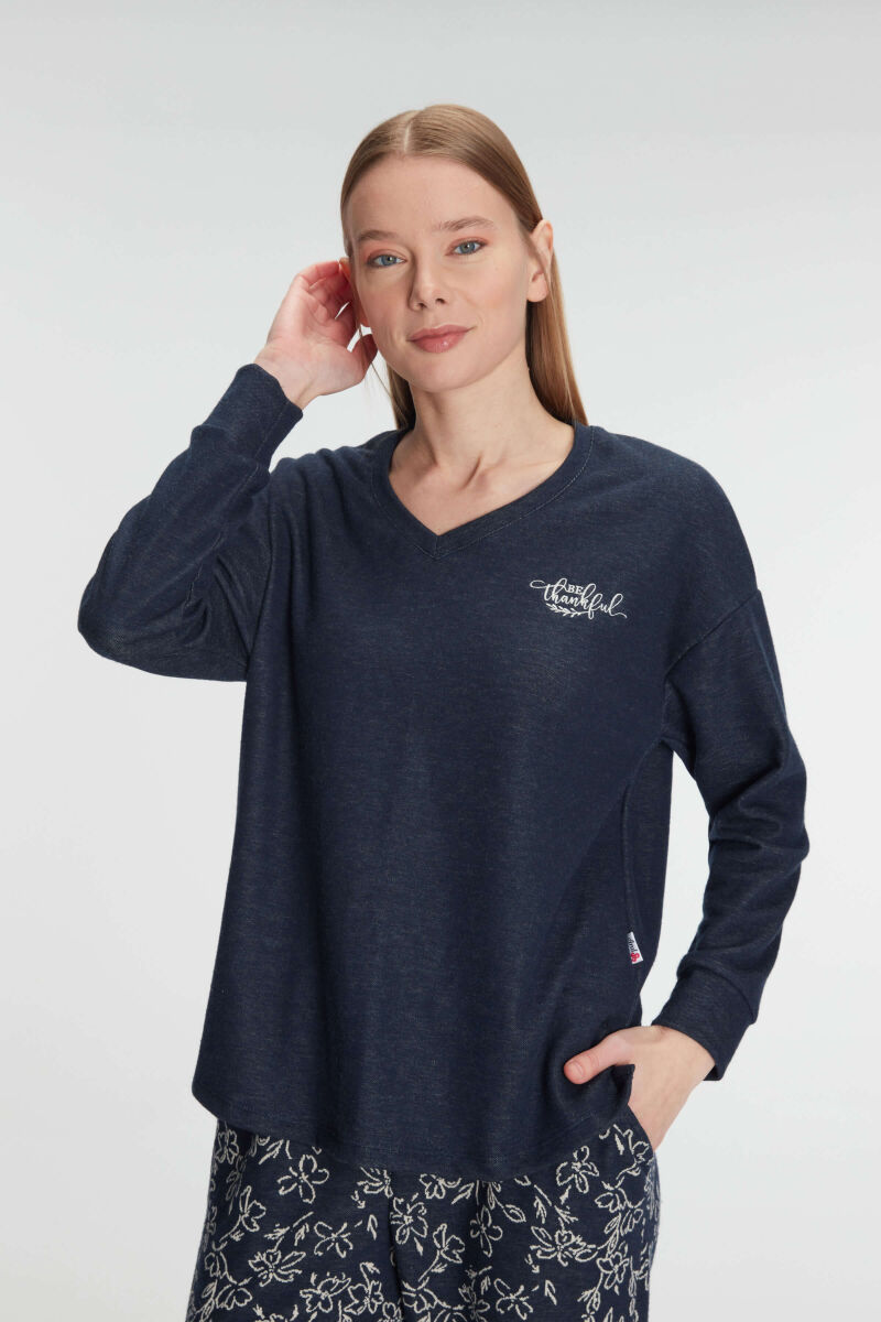 Anıl Kadın Uzun Kollu Sweatshirt ve Pantolon Pijama Takımı – Yumuşak Dokulu, Ev Giyimi 11325 - 6