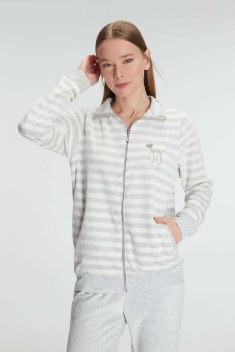 Anıl 11326 Kadın Pamuklu Uzun Kollu Fermuarlı Sweatshirt ve Pantolon Takım Pijama Takımı - 6