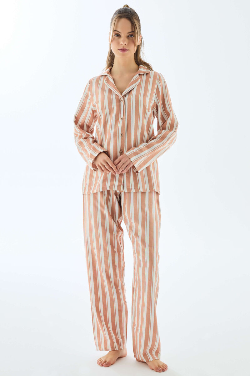 Anıl 11498 Kadın Viscose Çizgili Gömlek Pantolon Pijama Takımı - 4