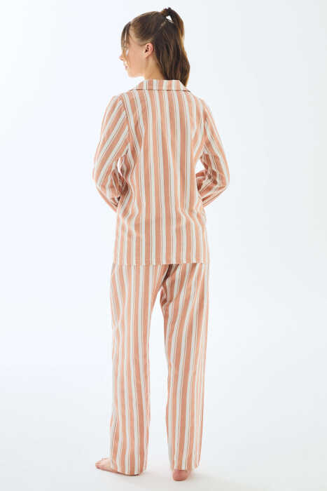 Anıl 11498 Kadın Viscose Çizgili Gömlek Pantolon Pijama Takımı - 5