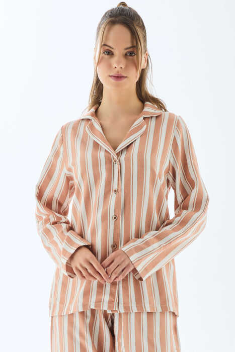 Anıl 11498 Kadın Viscose Çizgili Gömlek Pantolon Pijama Takımı - 6
