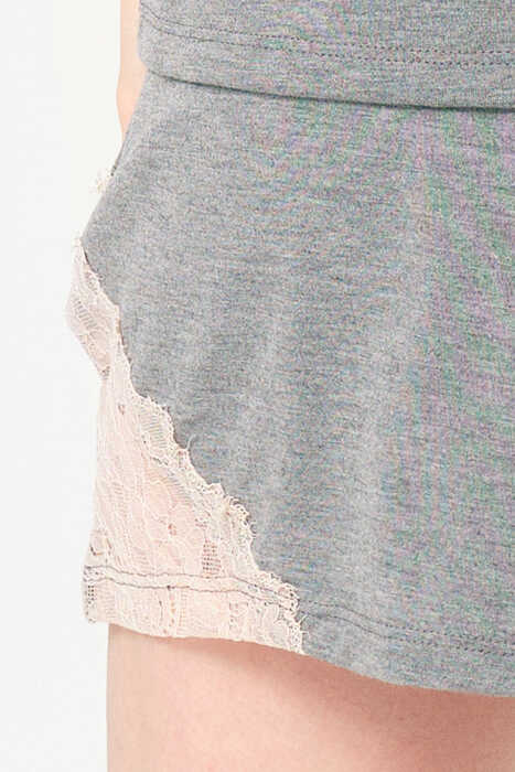 Anıl 9856 kolsuz sıfır kol V Yaka Viskon düz Kışlık Örme Normal Bel Dantel Detaylı Pijama Takımı - 8