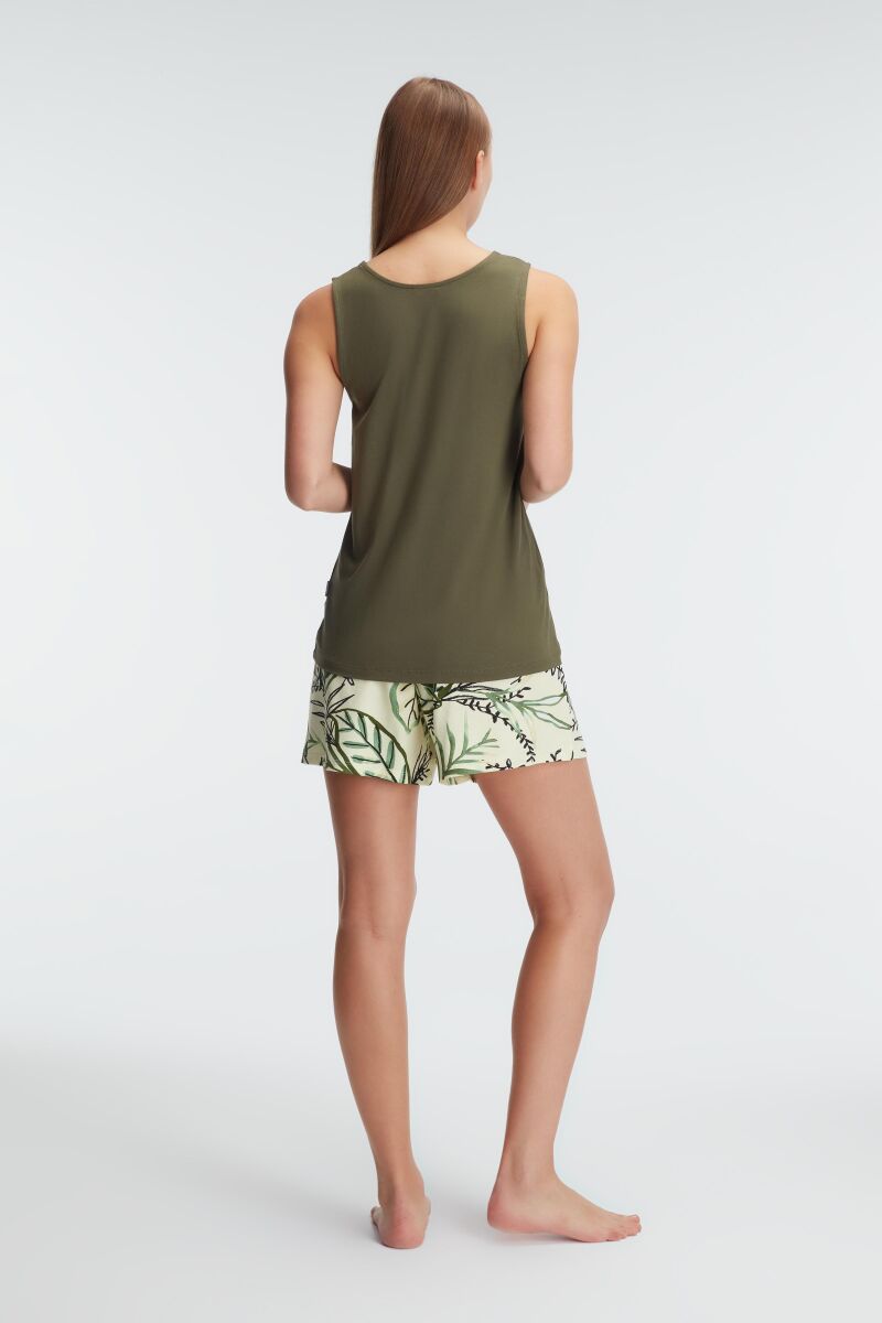 Anıl 9873 Sıfır Kol V Yaka Kadın Viskon Çiçek Desenli Yazlık Mini Dantel Detaylı Pijama Takımı - 6