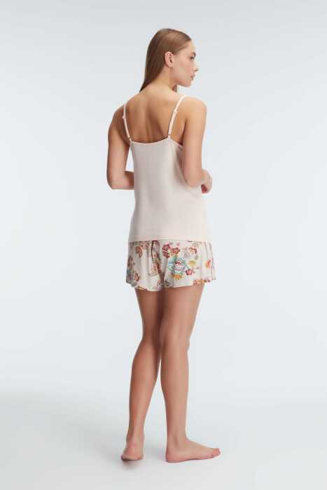 Anıl 9879 İp Askılı V Yaka kadın Viskon Çiçek Desenli Yazlık Örme Mini Dantel Detaylı Pijama Takımı - 6
