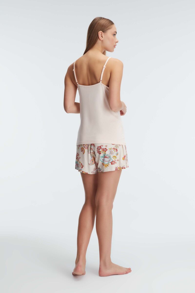 Anıl 9879 İp Askılı V Yaka kadın Viskon Çiçek Desenli Yazlık Örme Mini Dantel Detaylı Pijama Takımı - 6