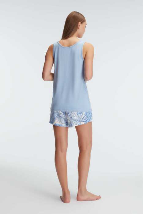 Anıl 9886 Sıfır Kol V YAKA Kadın Viskon Çiçek Desenli Yazlık MİNİ Dantel Detaylı Pijama Takımı - 8