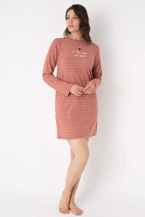 Anıl 5807 Uzun Kol Bisiklet Yaka Cotton çizgili Kışlık Örme Elbise - 12