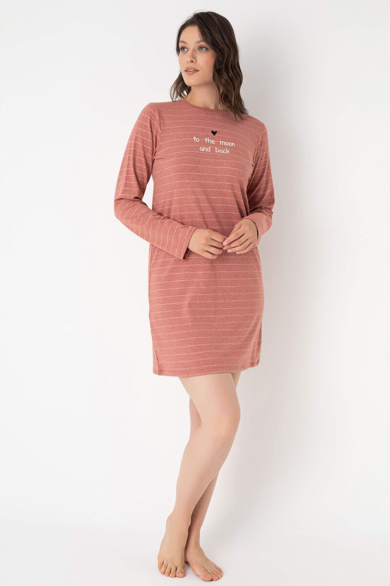 Anıl 5807 Uzun Kol Bisiklet Yaka Cotton çizgili Kışlık Örme Elbise - 13