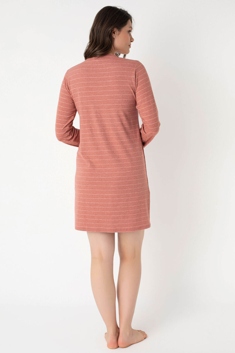Anıl 5807 Uzun Kol Bisiklet Yaka Cotton çizgili Kışlık Örme Elbise - 15