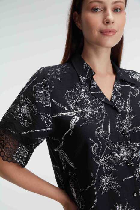 Anıl 9895 Yarım Kollu V Yaka Kadın Viskon Çiçek Desenli Yazlık Dokuma Dantel Detaylı Pijama Takımı - 5