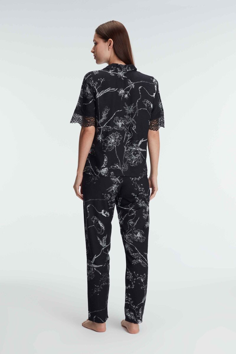 Anıl 9895 Yarım Kollu V Yaka Kadın Viskon Çiçek Desenli Yazlık Dokuma Dantel Detaylı Pijama Takımı - 6