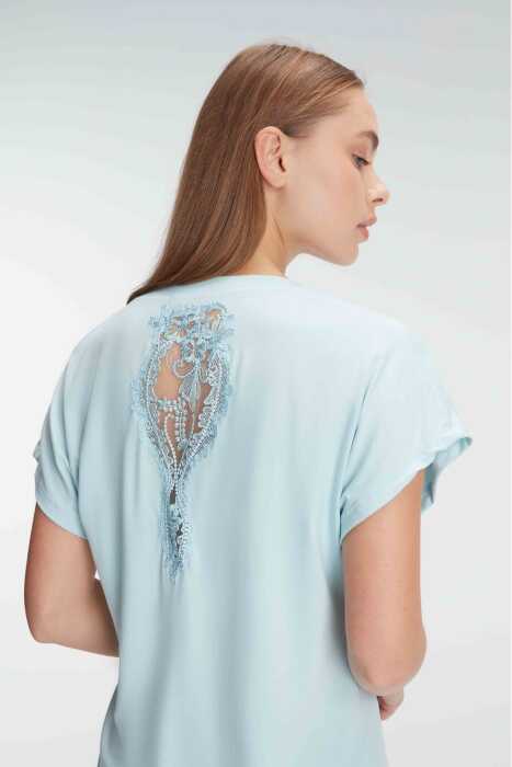 Anıl 9889 Kısa Kol V Yaka Kadın Viskon Çiçek Desenli Yazlık Örme Dantel Detaylı Pijama Takımı - 6