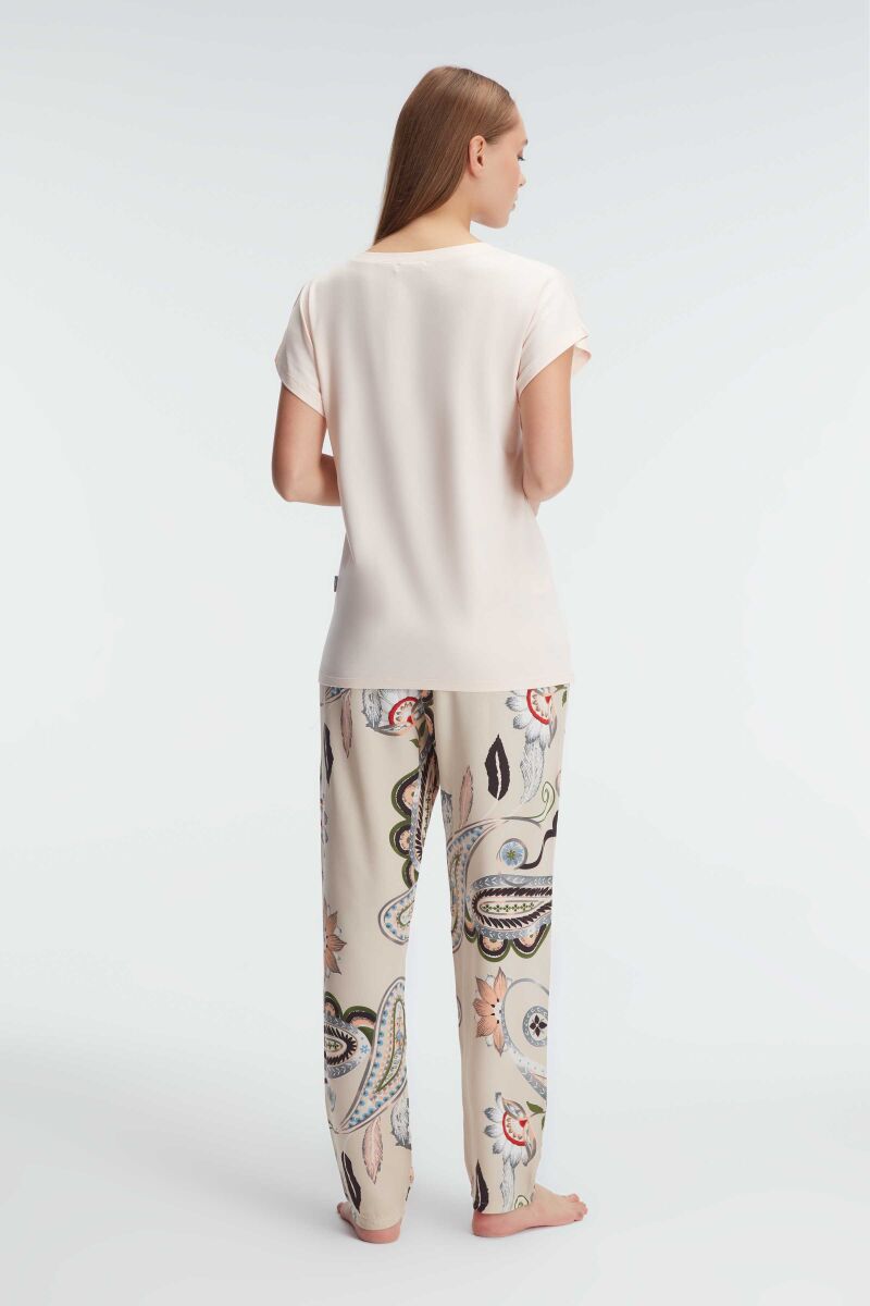 Anıl 9899 Kısa Kol V Yaka Kadın Viskon Çiçek Desenli Yazlık Örme Dantel Detaylı Pijama Takımı - 8