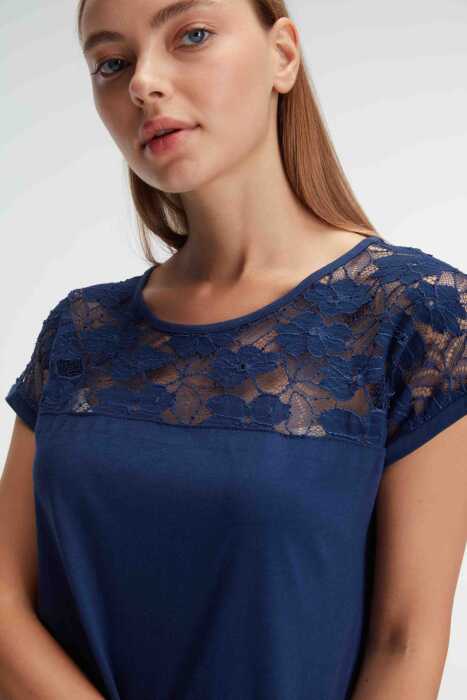Anıl 9910 KISA KOL BİSİKLET YAKA Kadın VİSKON ÇİÇEK DESENLİ YAZLIK ÖRME Dantel Detaylı Pijama Takımı - 5