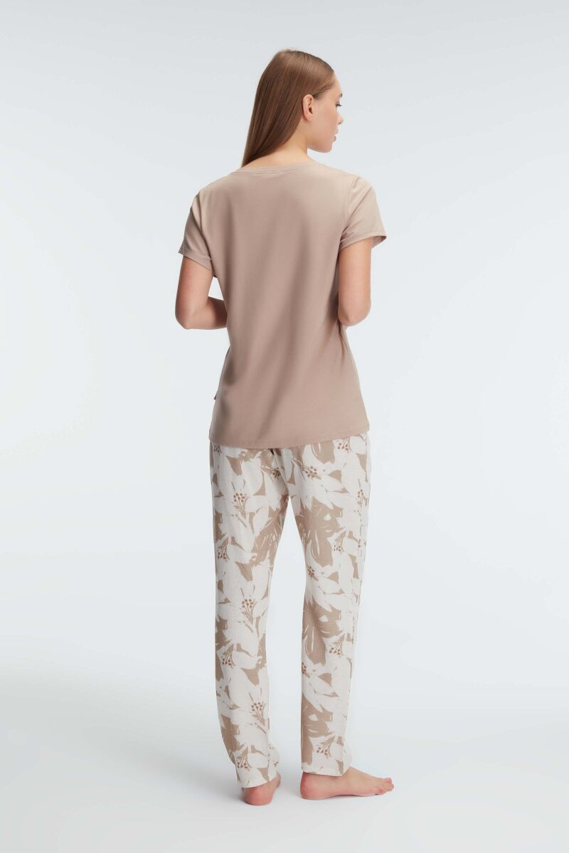 Anıl 9941 Kısa Kol Bisiklet Yaka Kadın Viskon Çiçek Desenli Yazlık Örme Dantel Detaylı Pijama Takımı - 4