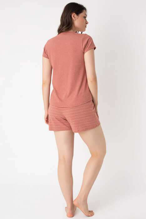 Anıl 9860 kısa kol Bisiklet Yaka cotton çizgili Kışlık Örme Normal Bel Pijama Takımı - 7
