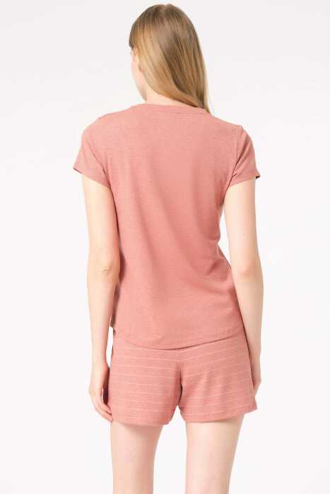 Anıl 9860 kısa kol Bisiklet Yaka cotton çizgili Kışlık Örme Normal Bel Pijama Takımı - 8