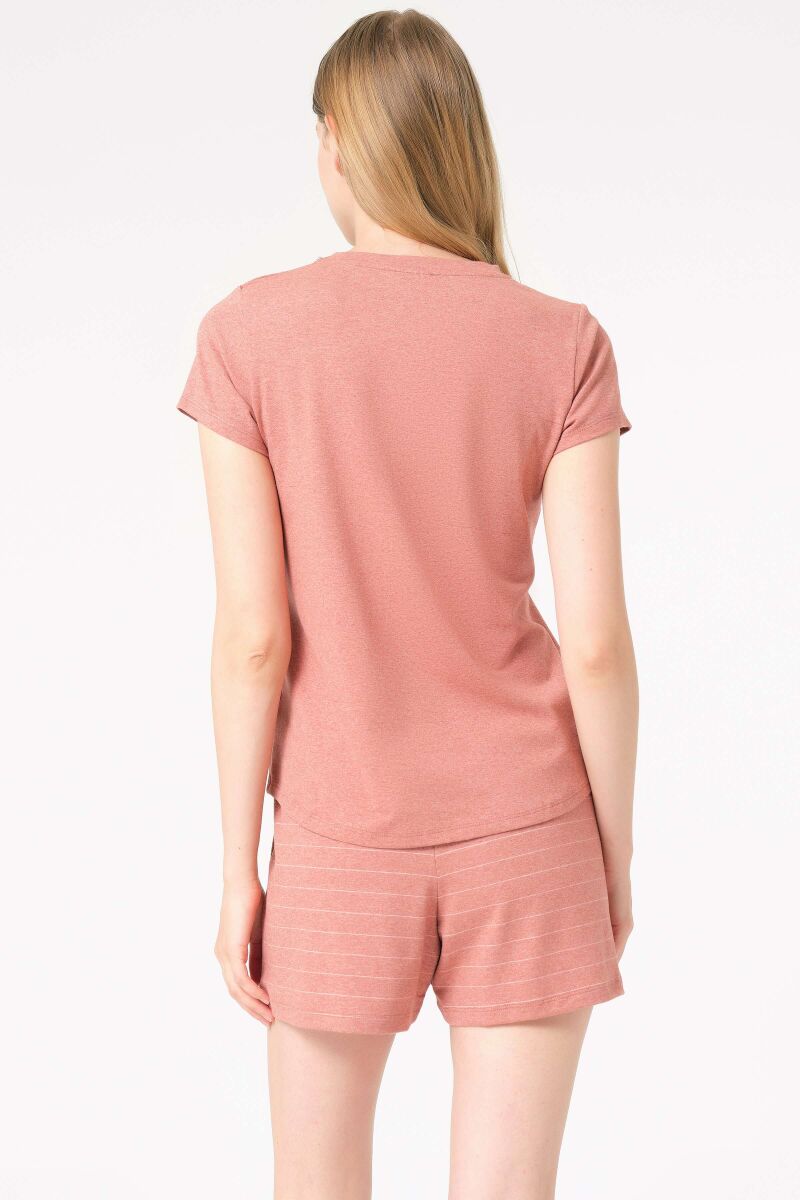 Anıl 9860 kısa kol Bisiklet Yaka cotton çizgili Kışlık Örme Normal Bel Pijama Takımı - 8
