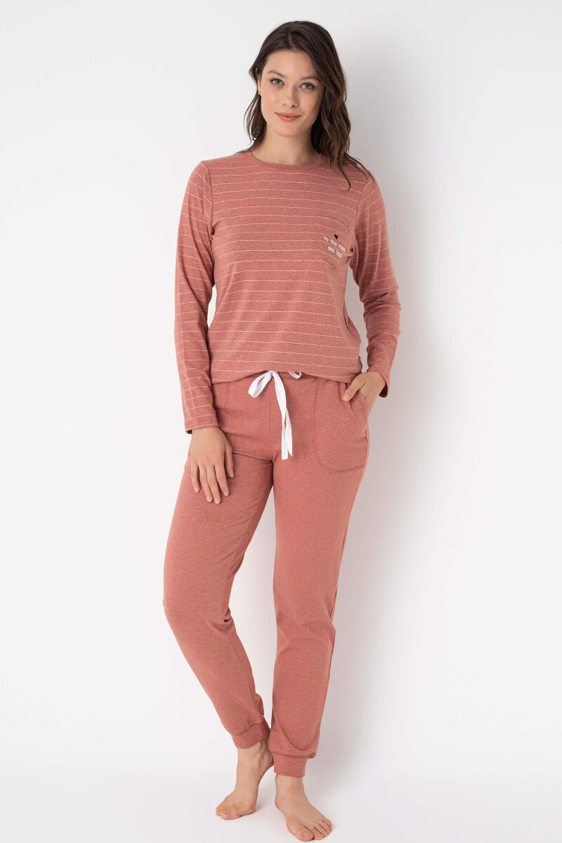 Anıl 9859 Uzun Kol Bisiklet Yaka cotton çizgili Kışlık Örme Normal Bel Pijama Takımı - 9