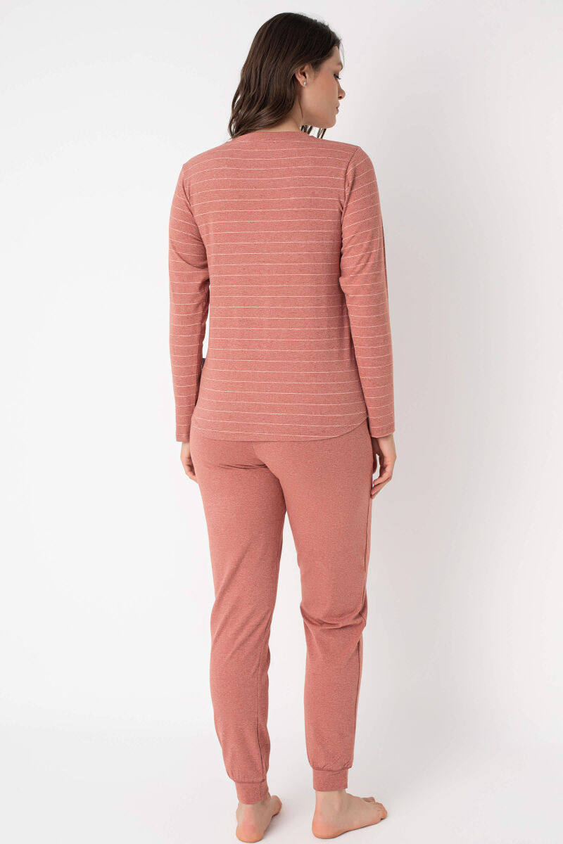 Anıl 9859 Uzun Kol Bisiklet Yaka cotton çizgili Kışlık Örme Normal Bel Pijama Takımı - 11