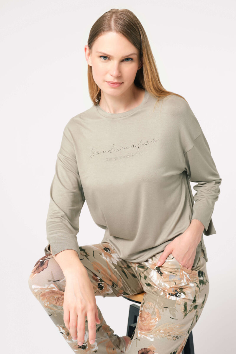 Anıl 9849 Uzun Kol Bisiklet Yaka Viskon Çiçek Desenli Kışlık Örme Normal Bel Pijama Takımı - 4