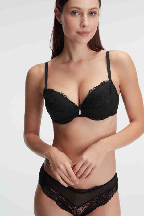 Kadın Balenli Destekli Dolgulu Taşlı Dantelli Sütyen ve Slip Takım (4825) - 5