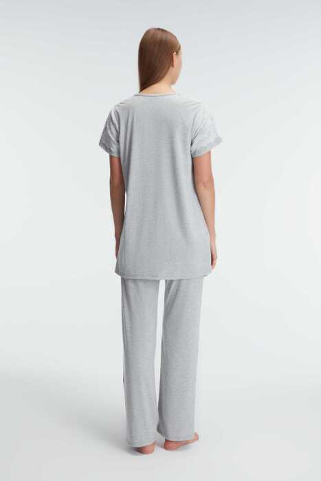 Anıl 11308 Kısa Kol V Yaka Kadın Polyester Elastan Yazlık Örme Dantel Detaylı Hamile Pijama Takımı - 6