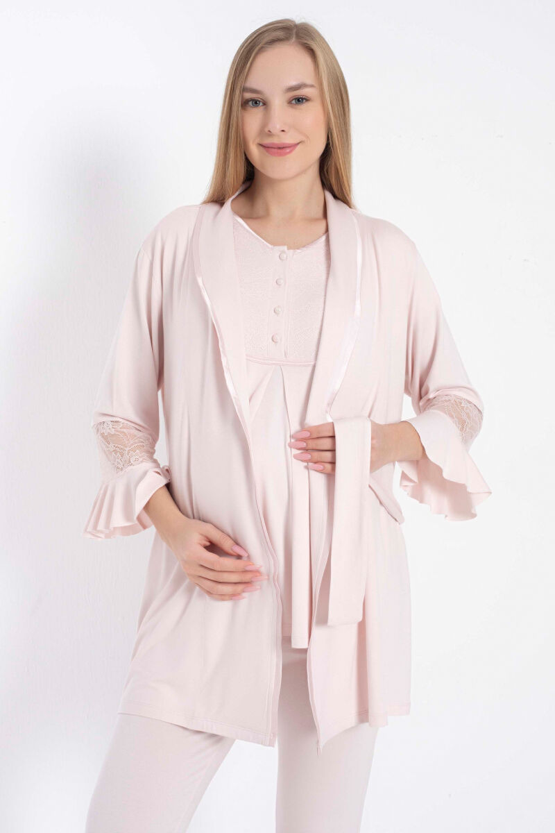 Anıl 11314 Kısa Kol Bisiklet Yaka Kadın Viskon Dantel Detaylı Hamile Pijama Takımı Sabahlık - 3