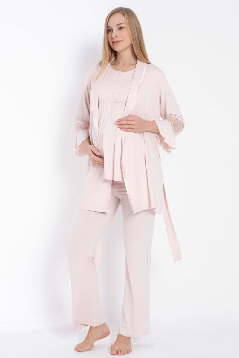 Anıl 11314 Kısa Kol Bisiklet Yaka Kadın Viskon Dantel Detaylı Hamile Pijama Takımı Sabahlık - 1