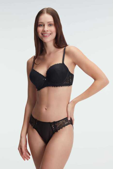 Anıl 4838 Destekli Dolgulu Balenli Kaplı Dantel Detaylı Sütyen Slip İç Çamaşırı Takım - 4